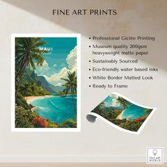 Maui Hawaii Wall Art Print | Lush Tropical Mountain Coast Travel Poster featuring vibrant tropical scenery and quality printing details.