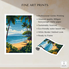 Maui Hawaii Travel Poster | Sunny Surfing Beach Wall Art Print featuring vibrant colors and tropical scenery.