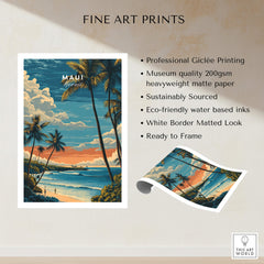 Maui  Wall Art Print | Hawaii Evening Coastal Landscape Travel Poster showcasing professional Giclée printing and eco-friendly inks.