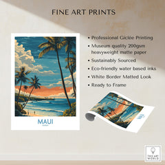 Maui Hawaii Poster | Tropical Twilight Shoreline Canvas Print featuring palm trees and sunset colors.