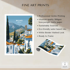 Mijas Spain Wall Art Print | Andalusian White Village Travel Poster showcasing scenic architecture and mountains.