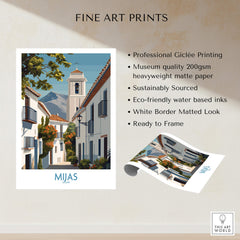 Mijas Spain Canvas Print | Historic Spanish Village Scene Poster showcasing vibrant art and eco-friendly printing details.