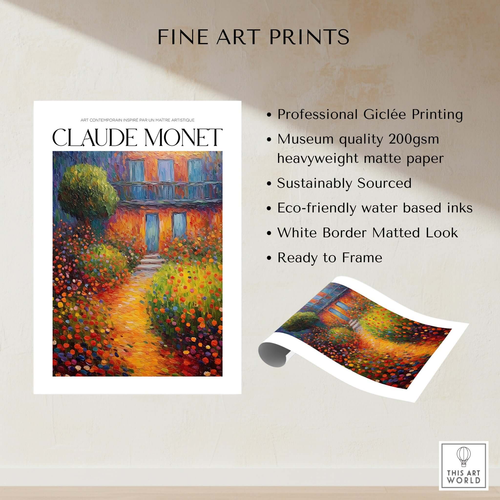 Claude Monet Poster Print - Wall Art for Room Decor - Impressionist Exhibition Print, vibrant garden scene and villa