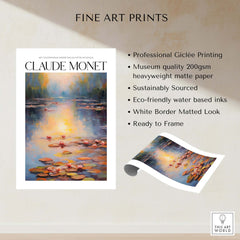 Claude Monet Wall Art Print - Vintage Home Decor Poster Impressionist Artwork showcases water lilies and serene pond reflection.