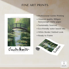 Claude Monet Art Print - Japanese Bridge Monet Water Lilies Print - Garden Pond Wall Art displayed with fine art print details.