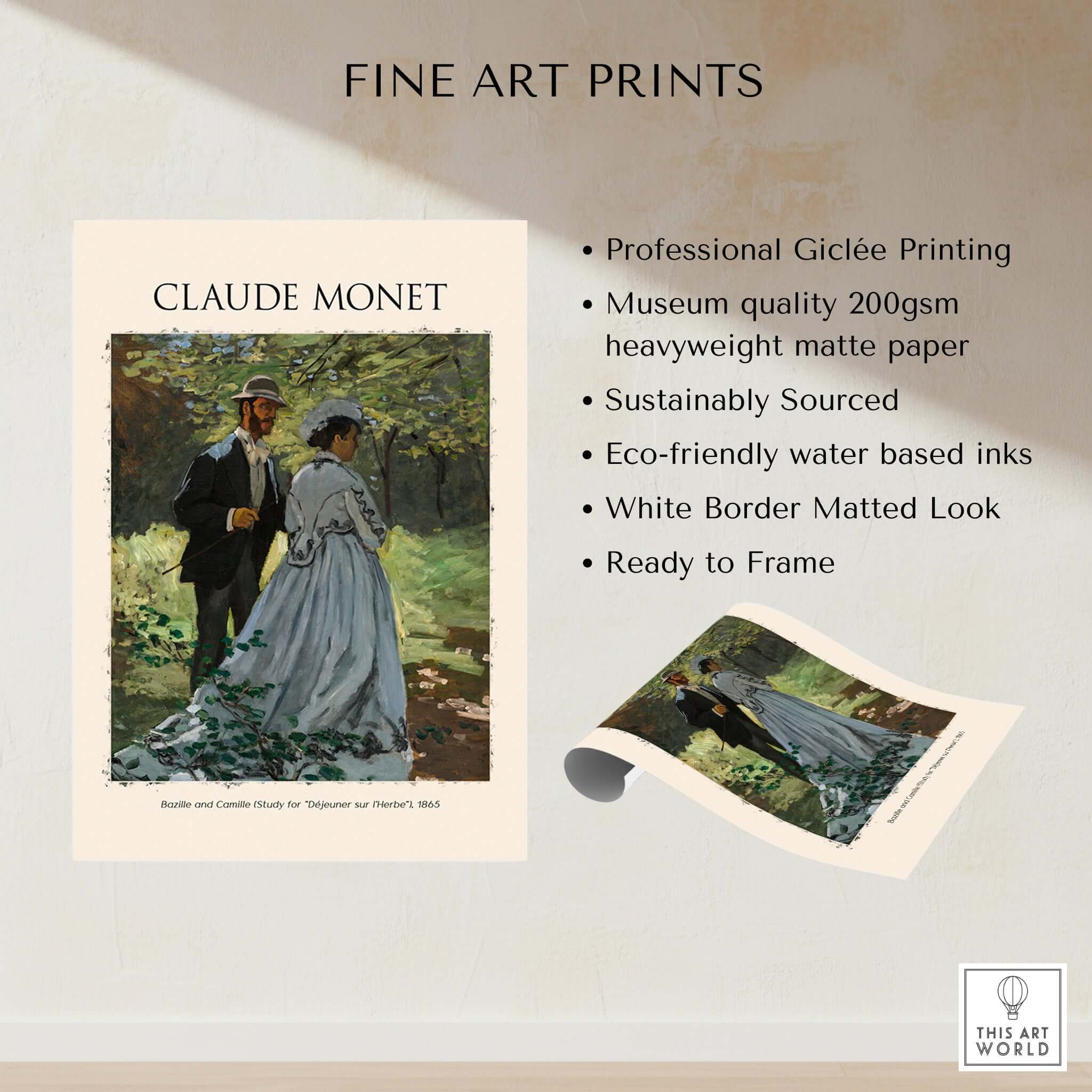 Monet Bazille and Camille Déjeuner sur l Herbe Study Impressionist Poster Art Print showcasing professional Giclée printing.