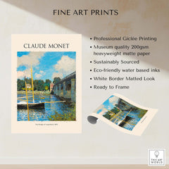 Monet The Bridge at Argenteuil Seine River Landscape Art Print Poster showcasing vibrant Impressionist art.