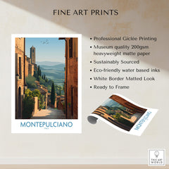 Montepulciano Italy Poster | Tuscany Landscape Vineyard Canvas Print showcasing professional Giclée printing and eco-friendly materials.