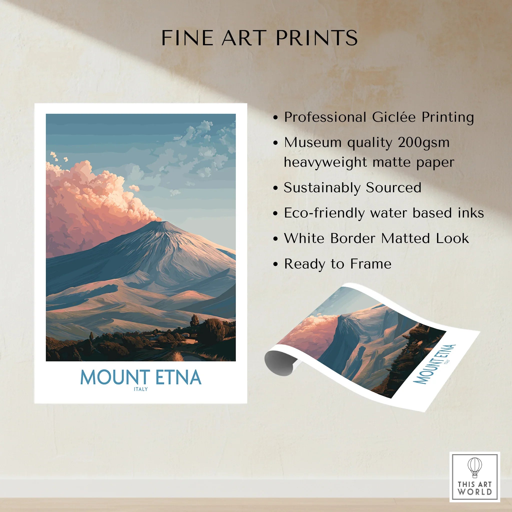 Mount Etna fine art print with vivid landscape, museum-quality matte paper, ready to frame
