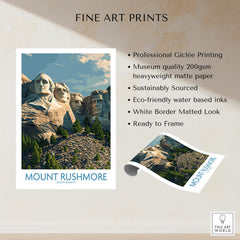 Mount Rushmore Poster | Black Hills National Memorial Canvas Print showcasing iconic monument details and sustainable printing features.
