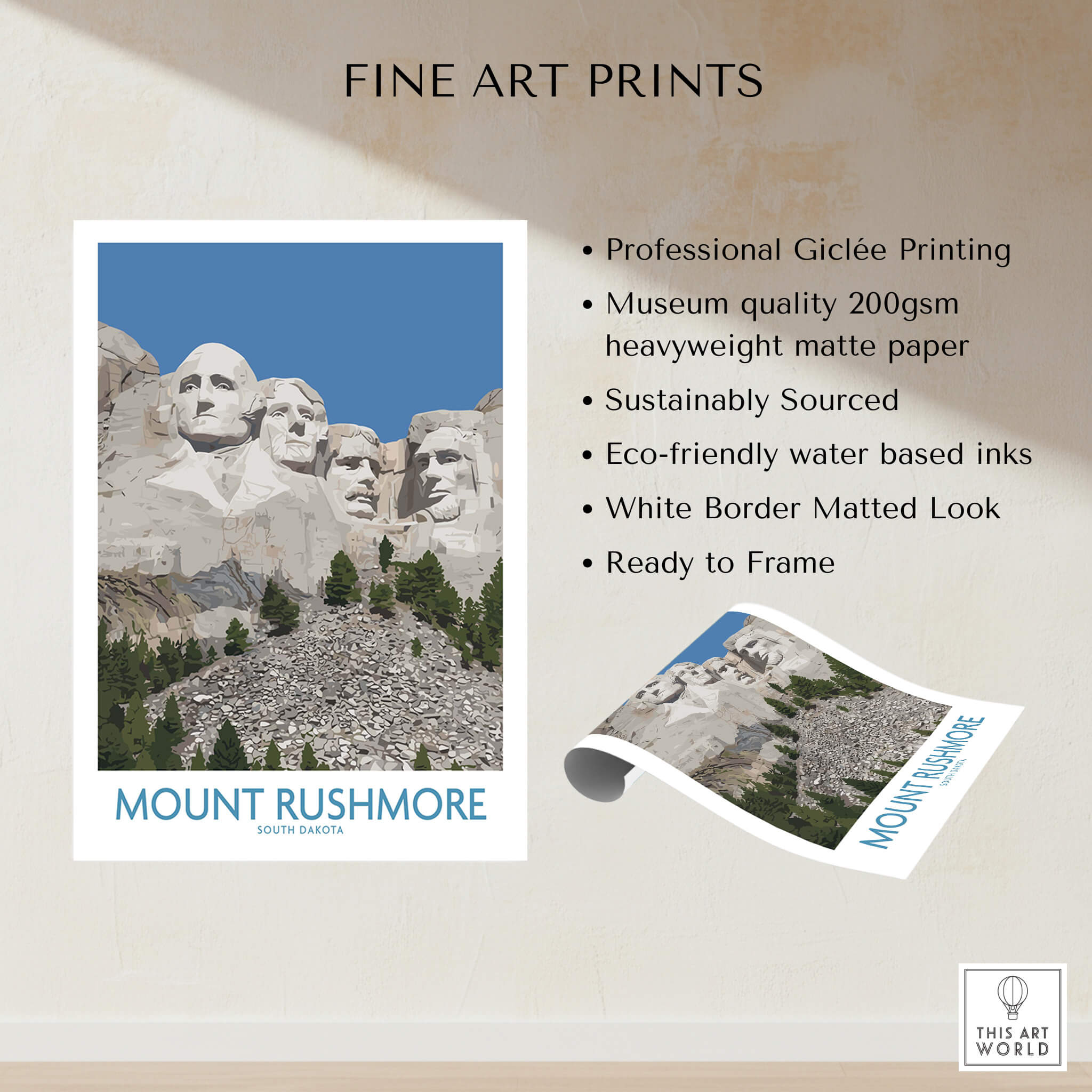 Mount Rushmore Poster | Black Hills National Memorial Canvas Print South Dakota on display showcasing fine art printing features.