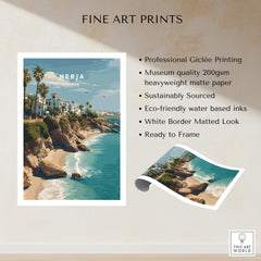 Nerja Spain Wall Art Print | Mediterranean Travel Poster showcasing coastal cliffs and turquoise waters.