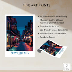 New Orleans Canvas Print | French Quarter Cityscape Poster showcasing a vibrant street scene at night