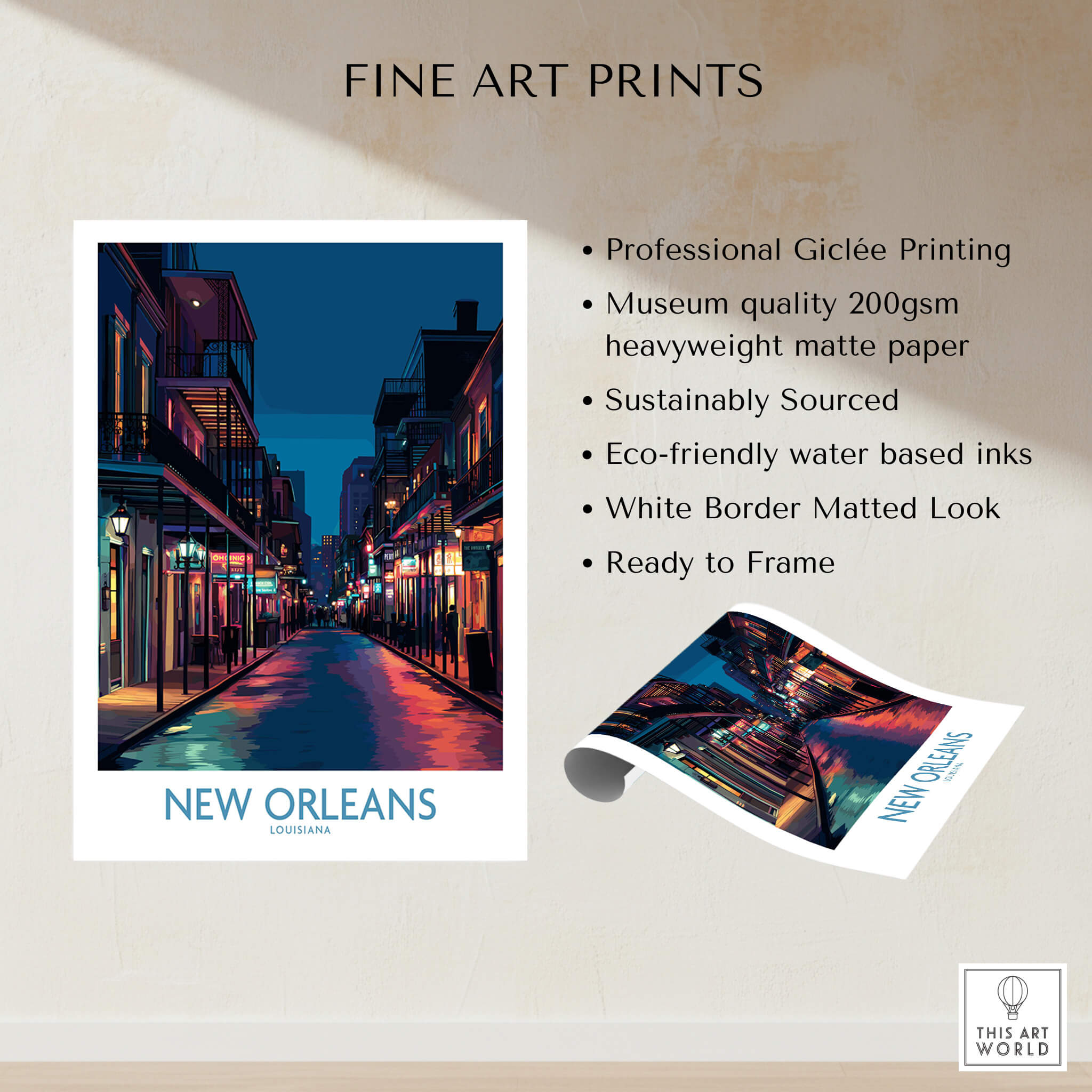 New Orleans Canvas Print | French Quarter Cityscape Poster showcasing a vibrant street scene at night