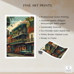 New Orleans Wall Art Print | French Quarter Balcony Travel Poster showcasing iconic architecture and balconies.