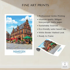 Nijmegen Netherlands cityscape fine art print with colorful historic building and cafe scene