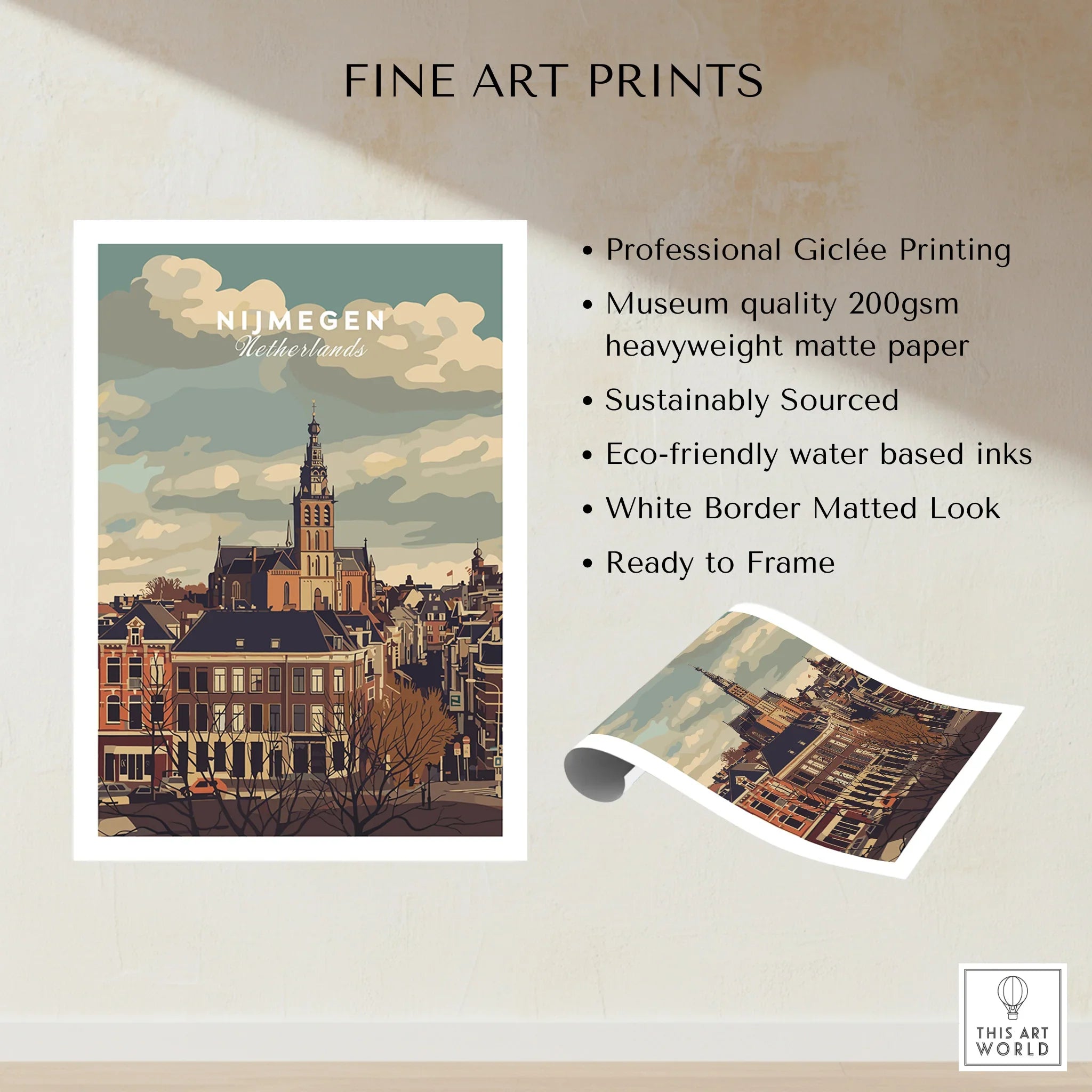 Nijmegen Netherlands skyline fine art print with matte finish, ready to frame wall art
