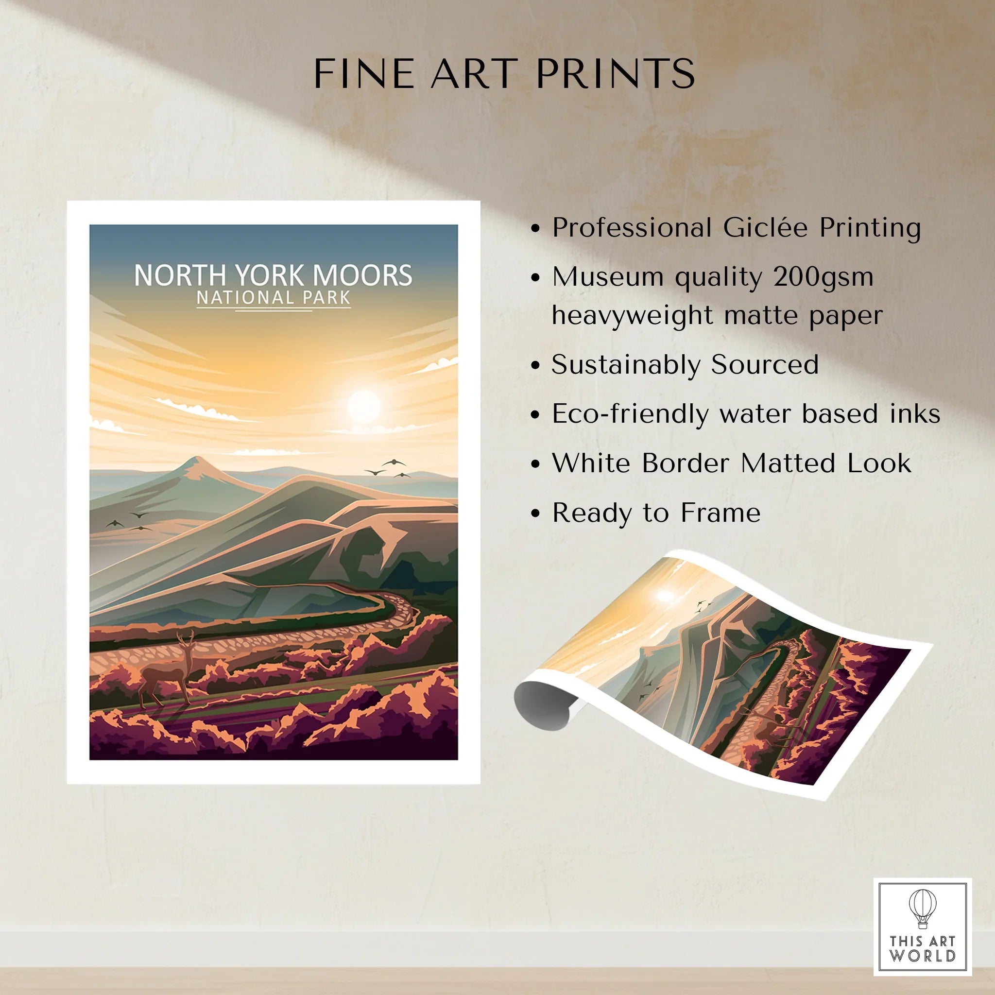 North York Moors National Park fine art print with sunrise landscape and winding path