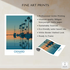 Oxnard California Poster | Scenic Pacific Marina Canvas Print featuring palm trees and sailboats at sunset.