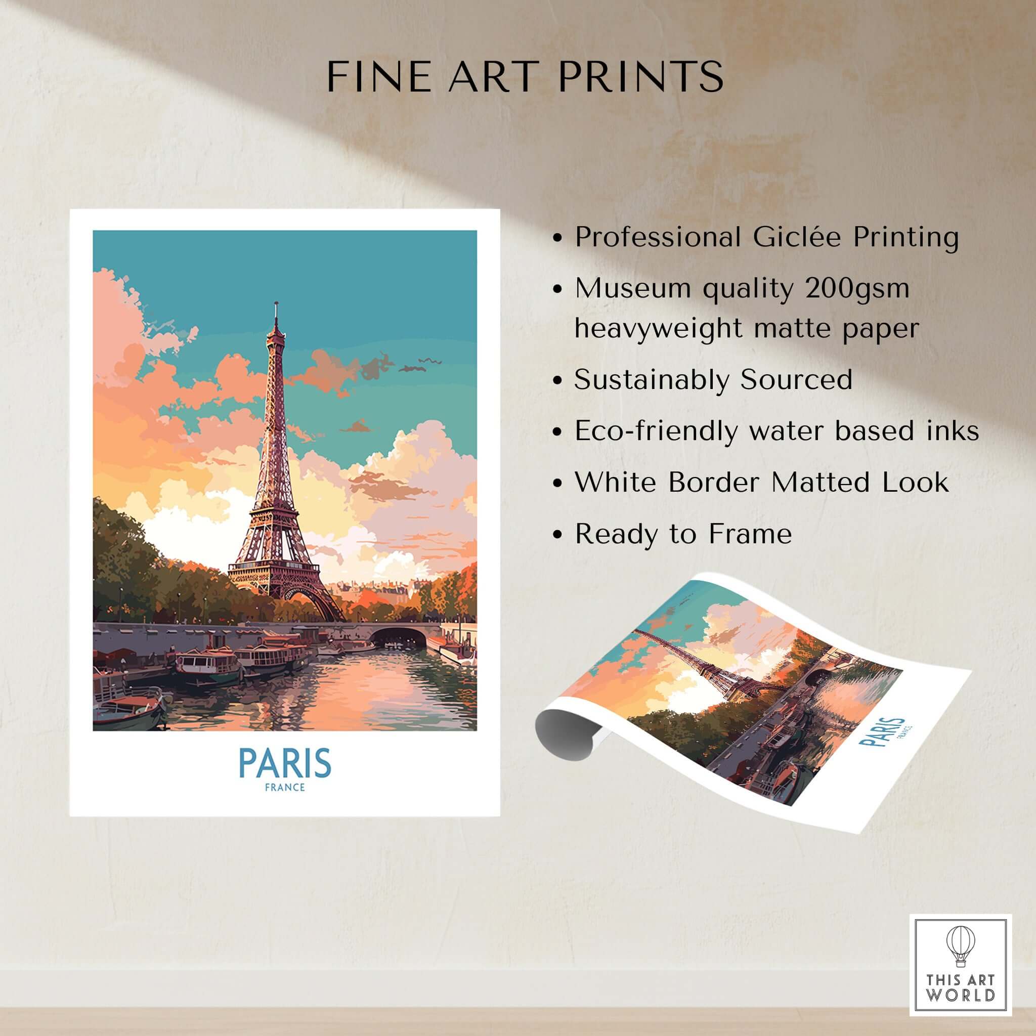 Paris Wall Art - Eiffel Tower print showcasing vibrant colors and fine art quality for home decor.