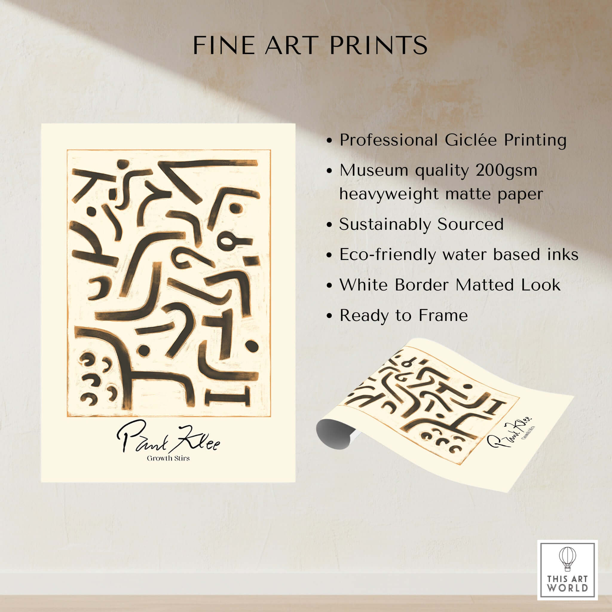 Paul Klee Growth Stirs Abstract Art Print Modern Poster Wall Decor features professional Giclée printing on matte paper.
