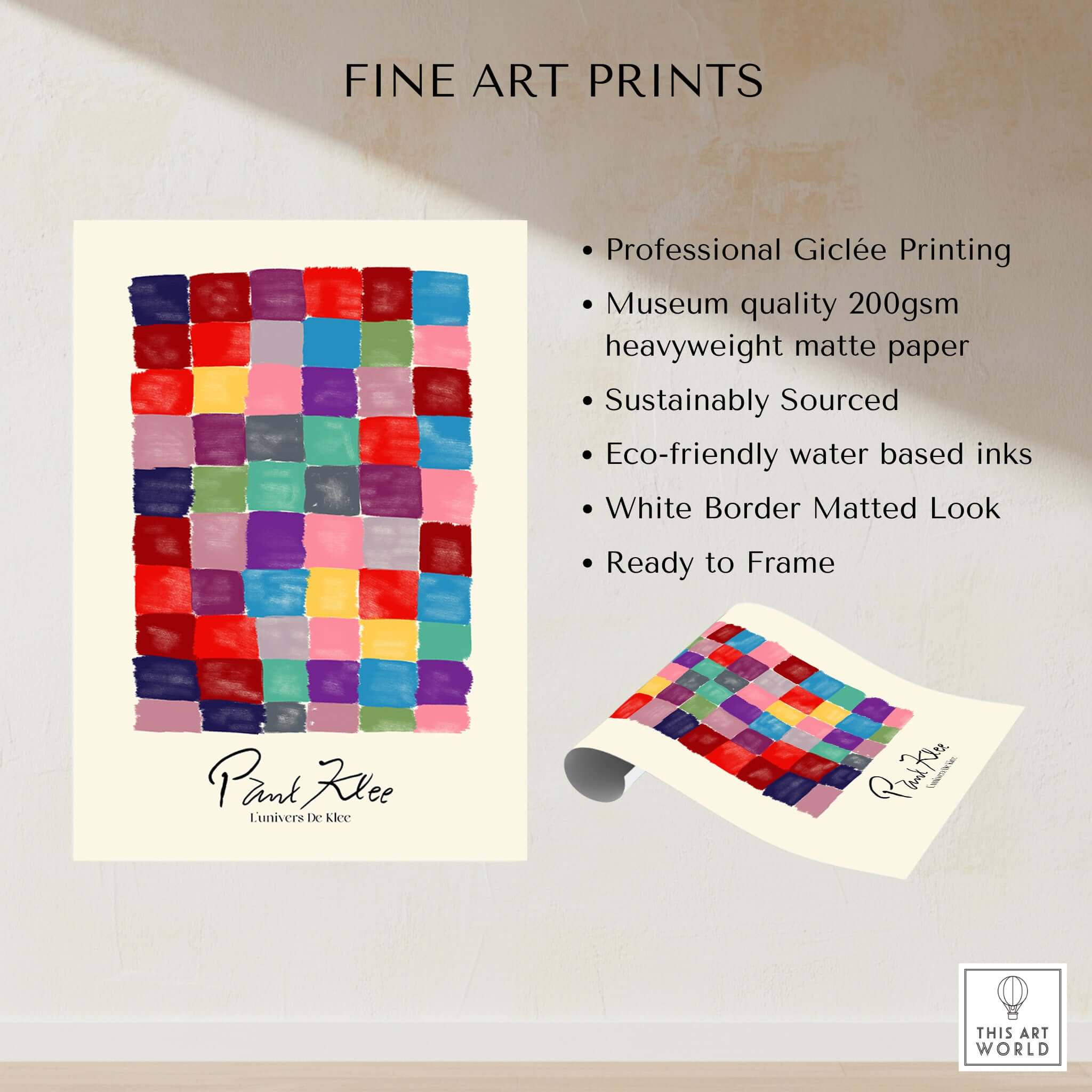 Paul Klee L univers De Klee Colorful Squares Abstract Grid Poster Art Print showcasing vibrant squares in rich hues.