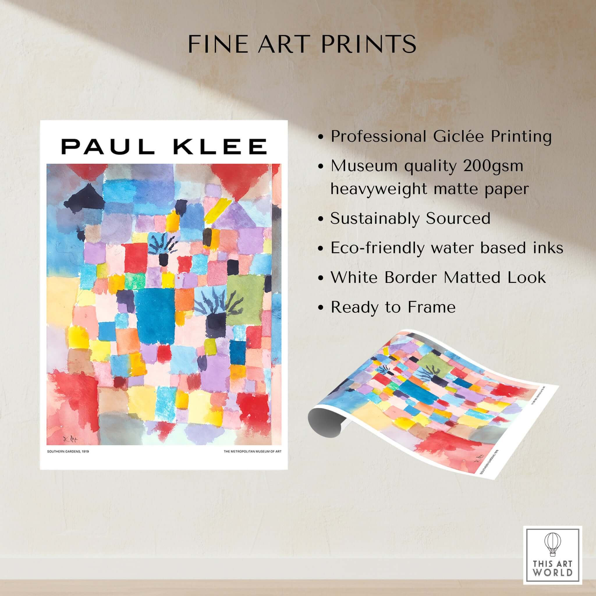 Paul Klee Southern Gardens Abstract Landscape Colorful Poster Art Print with vibrant colors on textured paper.