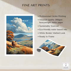 Peak District Scenic View Canvas Print | Derbyshire Home Wall Art featuring vibrant landscapes and a beautiful highland cow.