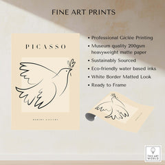 Picasso Dove of Peace Olive Branch Line Art Poster Modern Gallery Print showcasing professional Giclée printing quality.