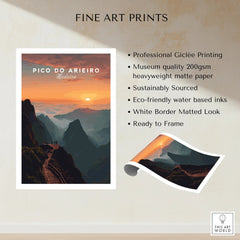 Pico do Arieiro Madeira fine art print with sunrise mountain landscape, unframed travel poster.