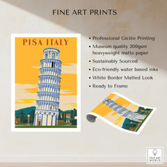 Pisa Tower Print Poster Italy Wall Art showcasing vintage design and warm sunset backdrop for elegant home decoration.