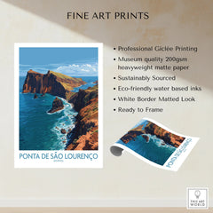 Ponta de São Lourenço Madeira art print with coastal cliffs, unframed fine art poster details.