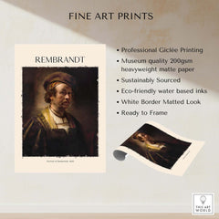 Rembrandt Self Portrait 1650 Dutch Master Painter Art Print Poster Wall Decor features professional Giclée printing.