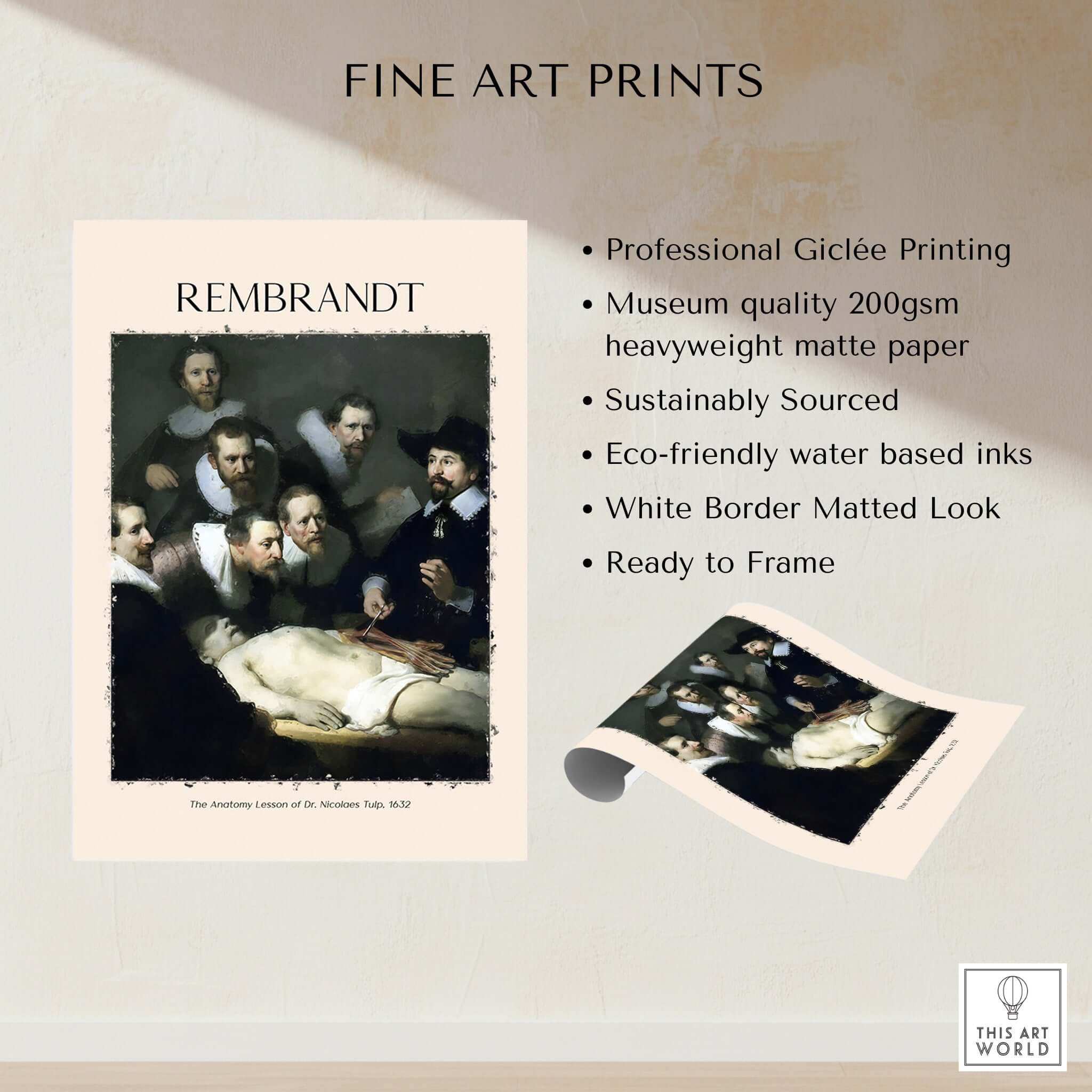 Rembrandt Anatomy Lesson Dr Tulp 1632 Group Portrait Art Print Dutch Master Poster features professional Giclée printing.