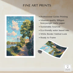 Richmond London fine art print showing riverside path, trees, and scenic sky, unframed poster.