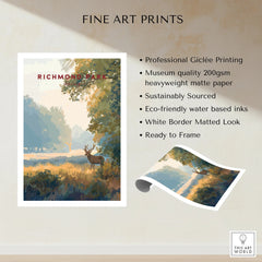 Richmond Park fine art print with deer, landscape scene, and unframed rolled poster details