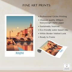 Rimini Italy Poster | Vintage Vespa & Historic Bridge Canvas Print showcasing iconic architecture and vintage charm.