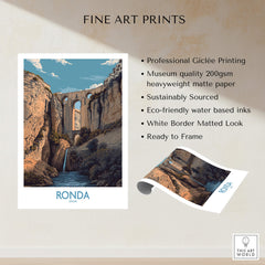Ronda Spain Poster | Dramatic Andalusian Mountain Bridge Canvas Print showcasing Puente Nuevo and natural landscape.