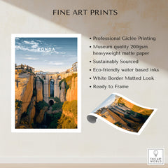 Ronda Spain Wall Art Print | Historic White Village Cliffside Travel Poster showcasing scenic views and professional quality features.