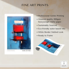 Rothko Inspired Abstract Red Blocks Art Print | Blue Background Wall Decor showcasing giclée printing and eco-friendly inks.
