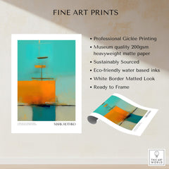 Rothko Inspired Abstract Turquoise Orange Art Print | Minimalist Wall Decor features vibrant colors and professional presentation details.
