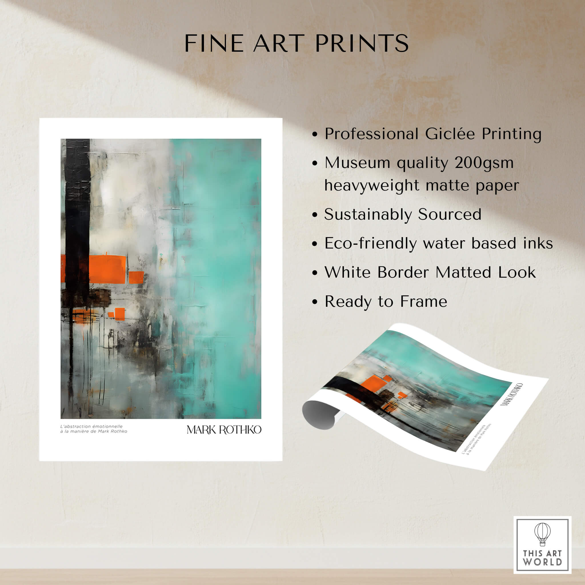 Rothko Inspired Abstract Mint and Orange Art Print | Expressionist Style Wall Decor showcasing professional Giclée printing.