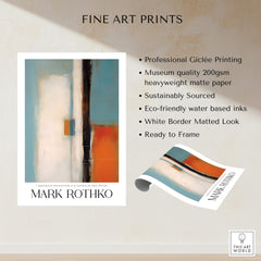 Rothko Inspired Abstract Teal and Orange Art Print | Minimalist Canvas Poster showcasing professional Giclée printing and eco-friendly inks.