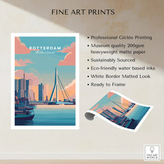 Rotterdam skyline art print with bridge, cityscape, and sunset colors, unframed wall decor