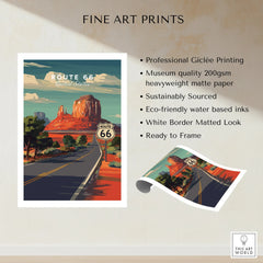 Route 66 fine art print with desert landscape, unframed travel poster, matte paper