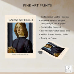 Botticelli Portrait of a Young Man Roundel 1480 Art Print Renaissance Florentine Poster features artwork details.