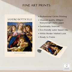 Botticelli Madonna of the Pomegranate Art Print Religious Virgin Mary Child Poster Angels with detailed description.