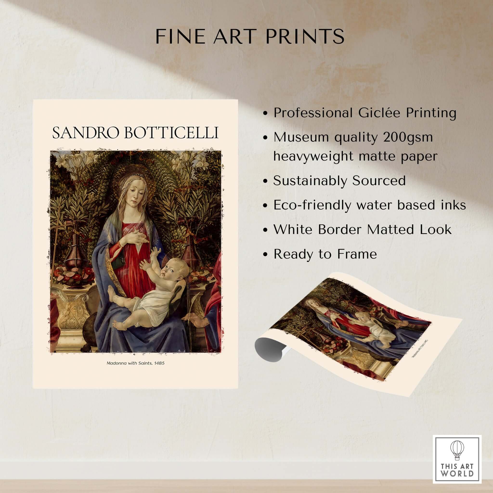 Botticelli Madonna with Saints Bardi Altarpiece Art Print Renaissance Religious Poster showcasing Giclée printing.