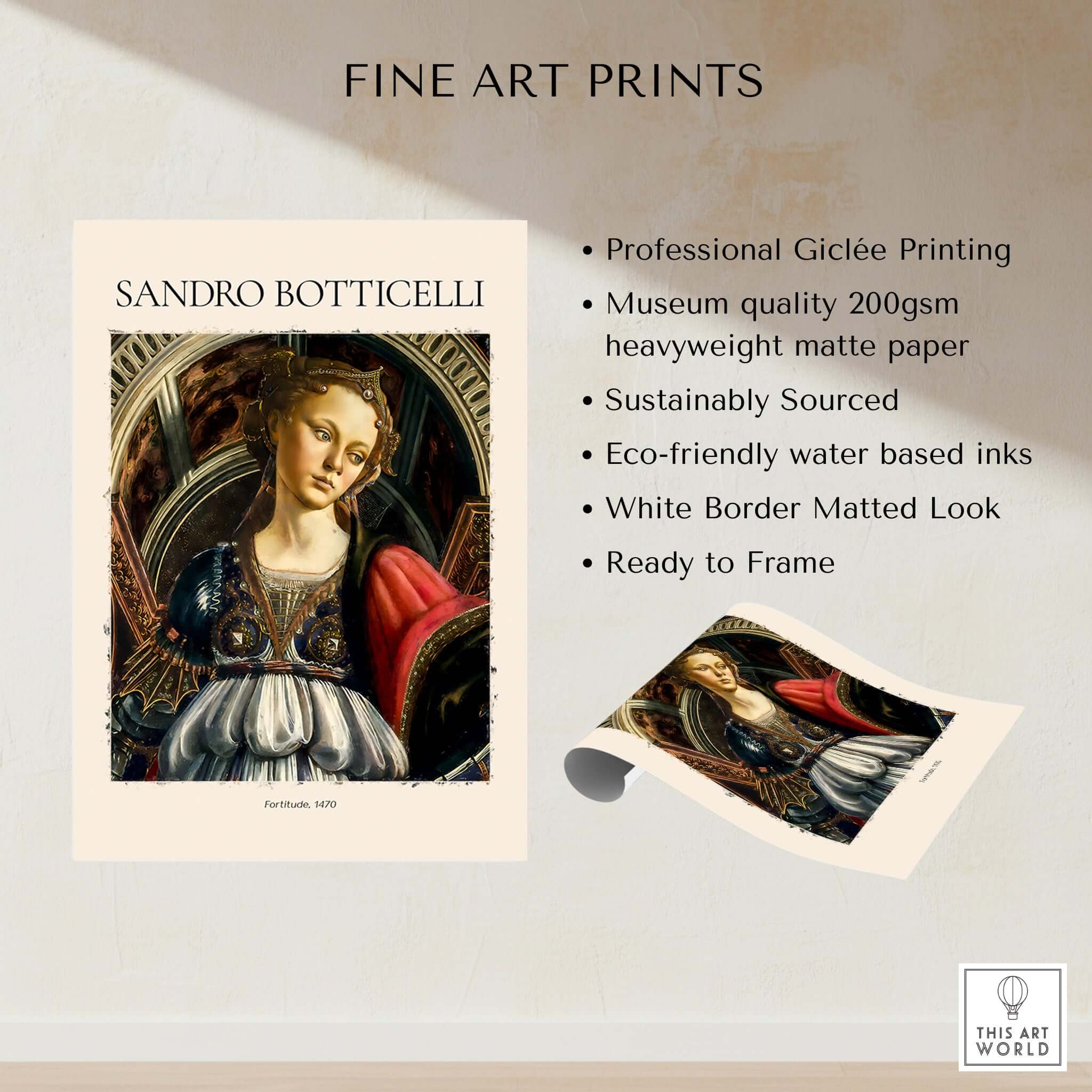 Botticelli Fortitude 1470 Allegory Virtue Art Print Renaissance Poster Wall Decor with details about professional printing.