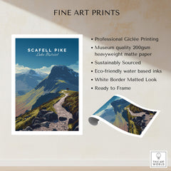 Scafell Pike Lake District Wall Art Print | English Mountain Peak Travel Poster showcasing a stunning mountain landscape.